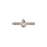 Bague Noémie solitaire diamant naturel poire et diamants naturels ronds 1.20 carat or rose